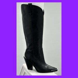 Gianni Bini LOMAX Leather Tall Western Boots with Silver Accents